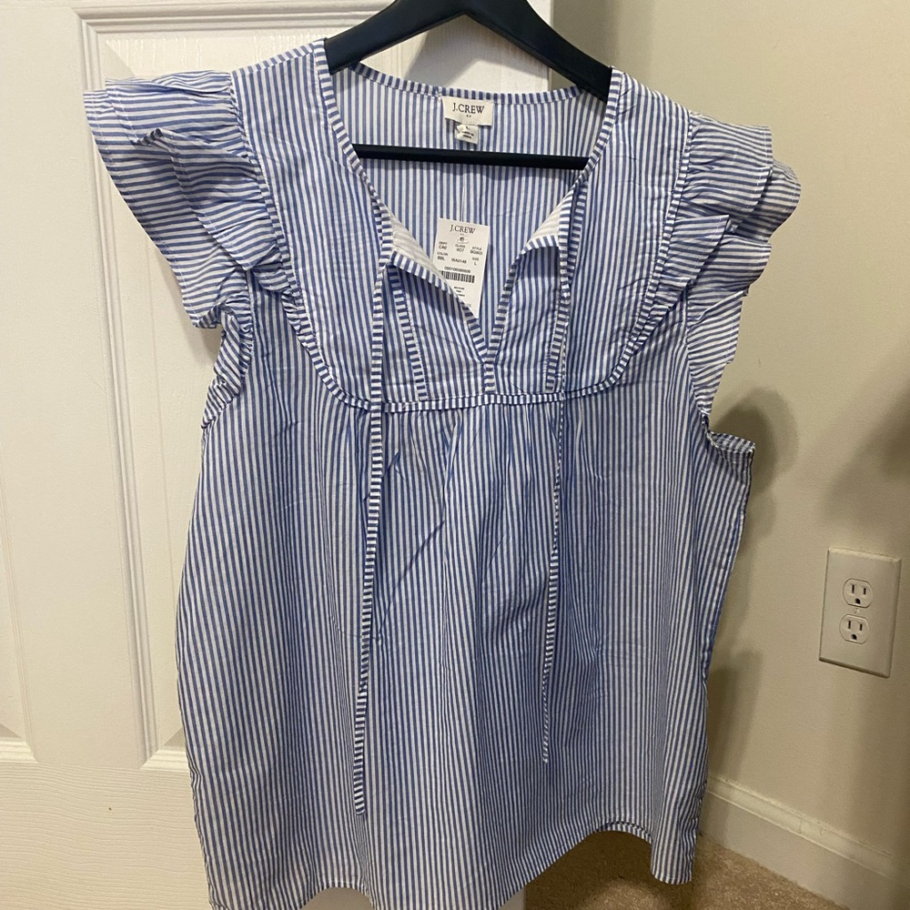 NWT J CREW FACTORY STRIPPED RUFFLE BLOUSE